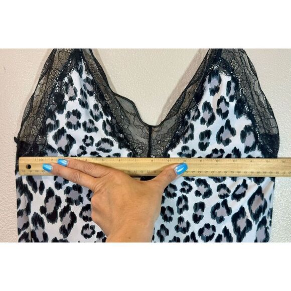 Victoria’s Secret Blue Black Leopard Print Midi Lingerie Lace V-Neck Slip Dress - Picture 9 of 10